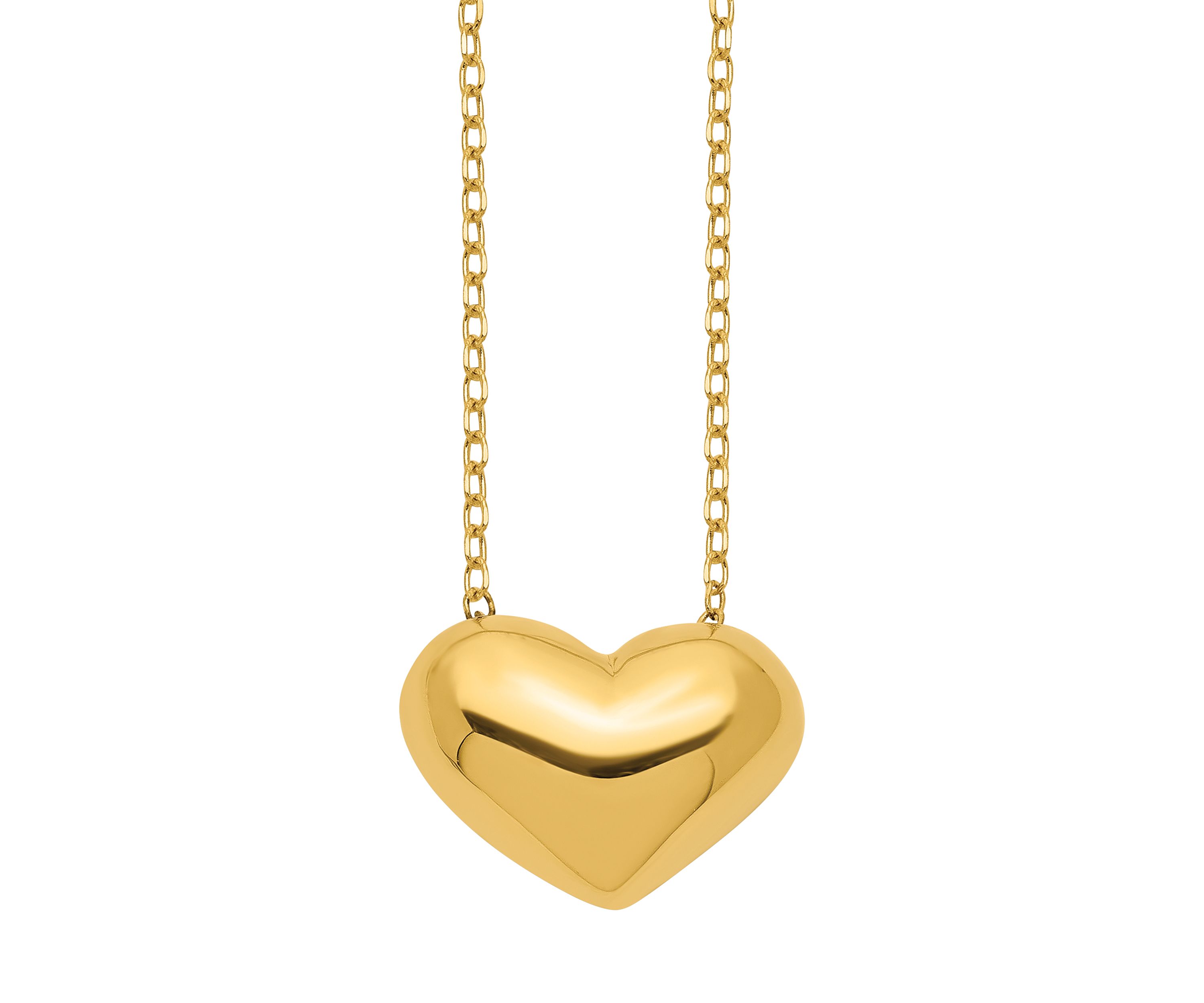 14K Yellow Gold Polished Puffed Heart 18-Inch Necklace