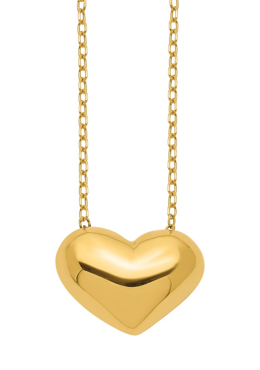14K Yellow Gold Polished Puffed Heart 18-Inch Necklace