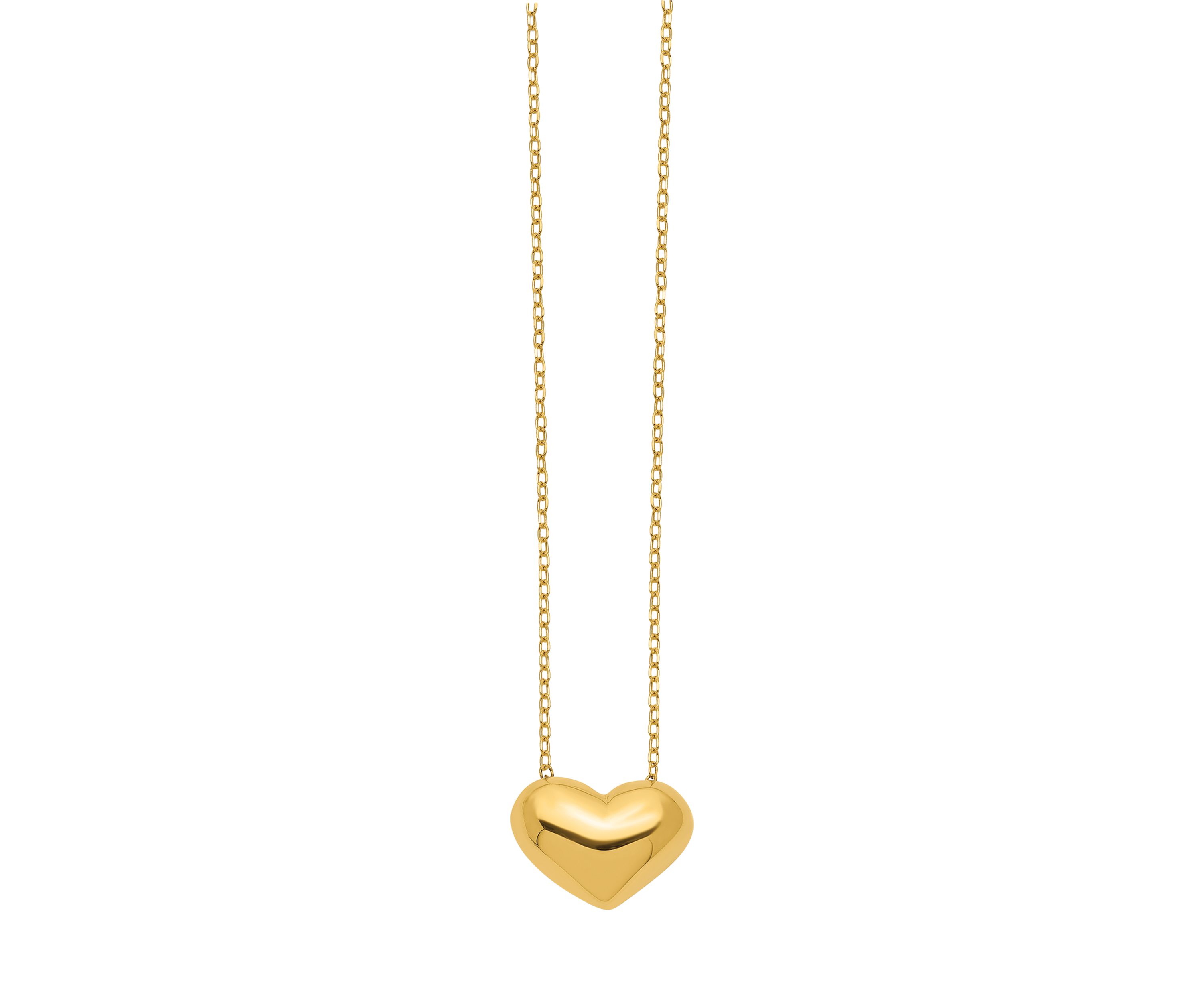 14K Yellow Gold Polished Puffed Heart 18-Inch Necklace