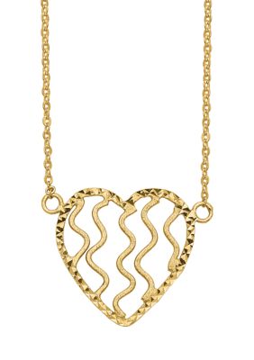 Belk & Co Polished Satin and Diamond-Cut Heart Necklace in 14K Yellow Gold
