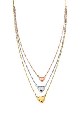 Belk & Co Three Heart Necklace in 14K Tri-Tone Gold, Yellow, 16 in