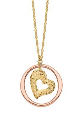 Belk & Co Fancy Link Diamond-Cut Heart in Open Circle Necklace in 14K Two-Tone Gold, Yellow, 18 in