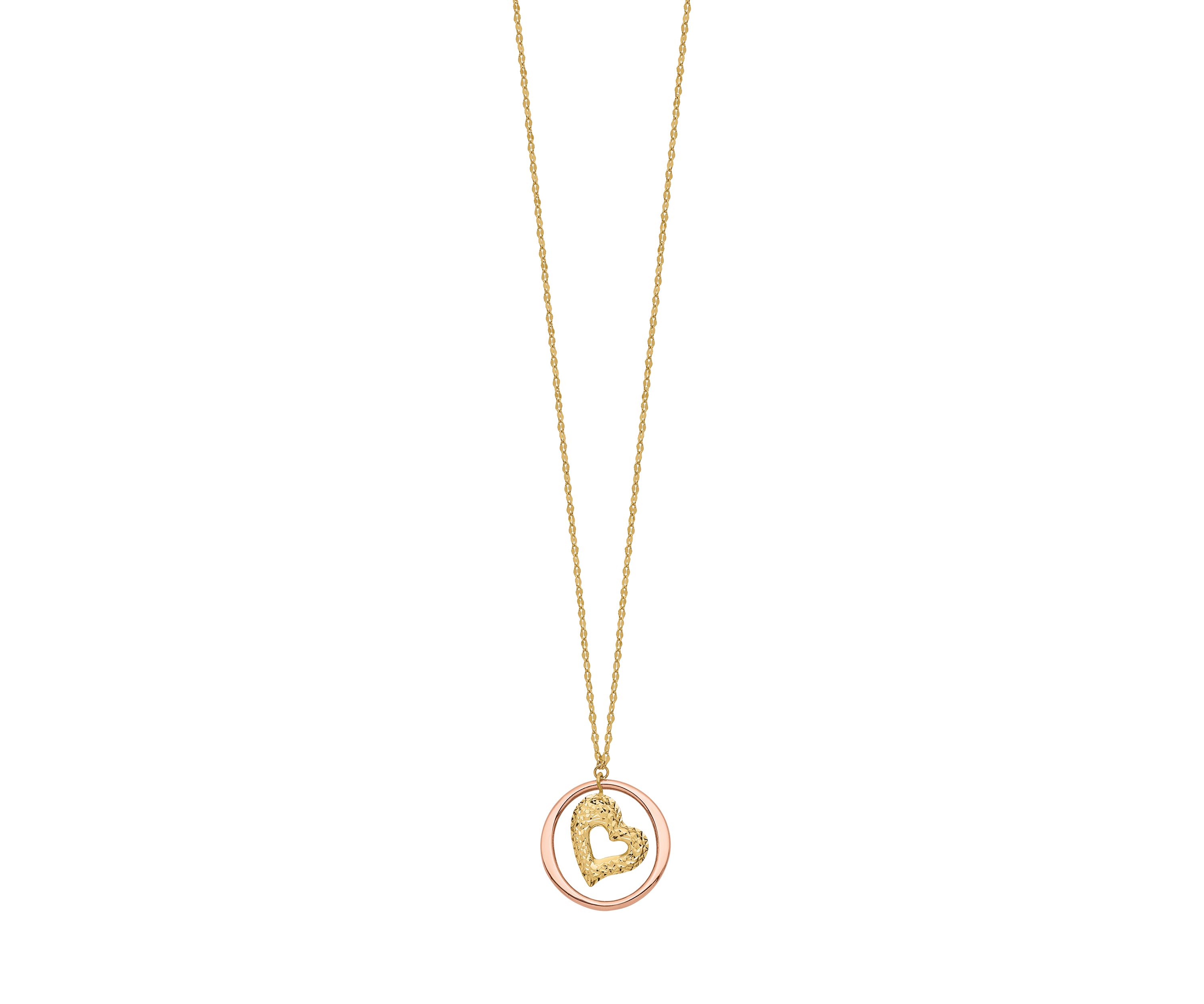 Fancy Link Diamond-Cut Heart in Open Circle Necklace in 14K Two-Tone Gold 