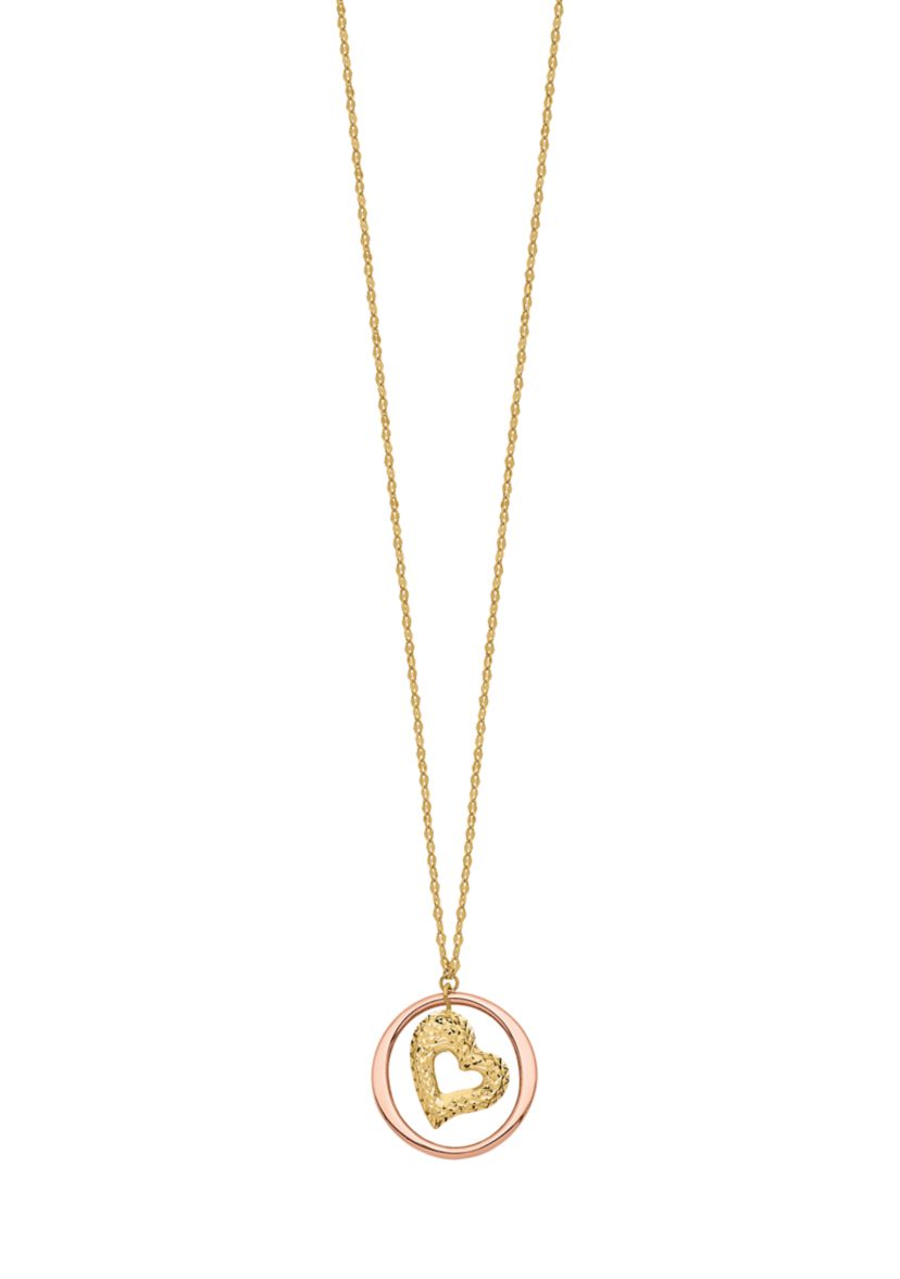 Fancy Link Diamond-Cut Heart in Open Circle Necklace in 14K Two-Tone Gold 