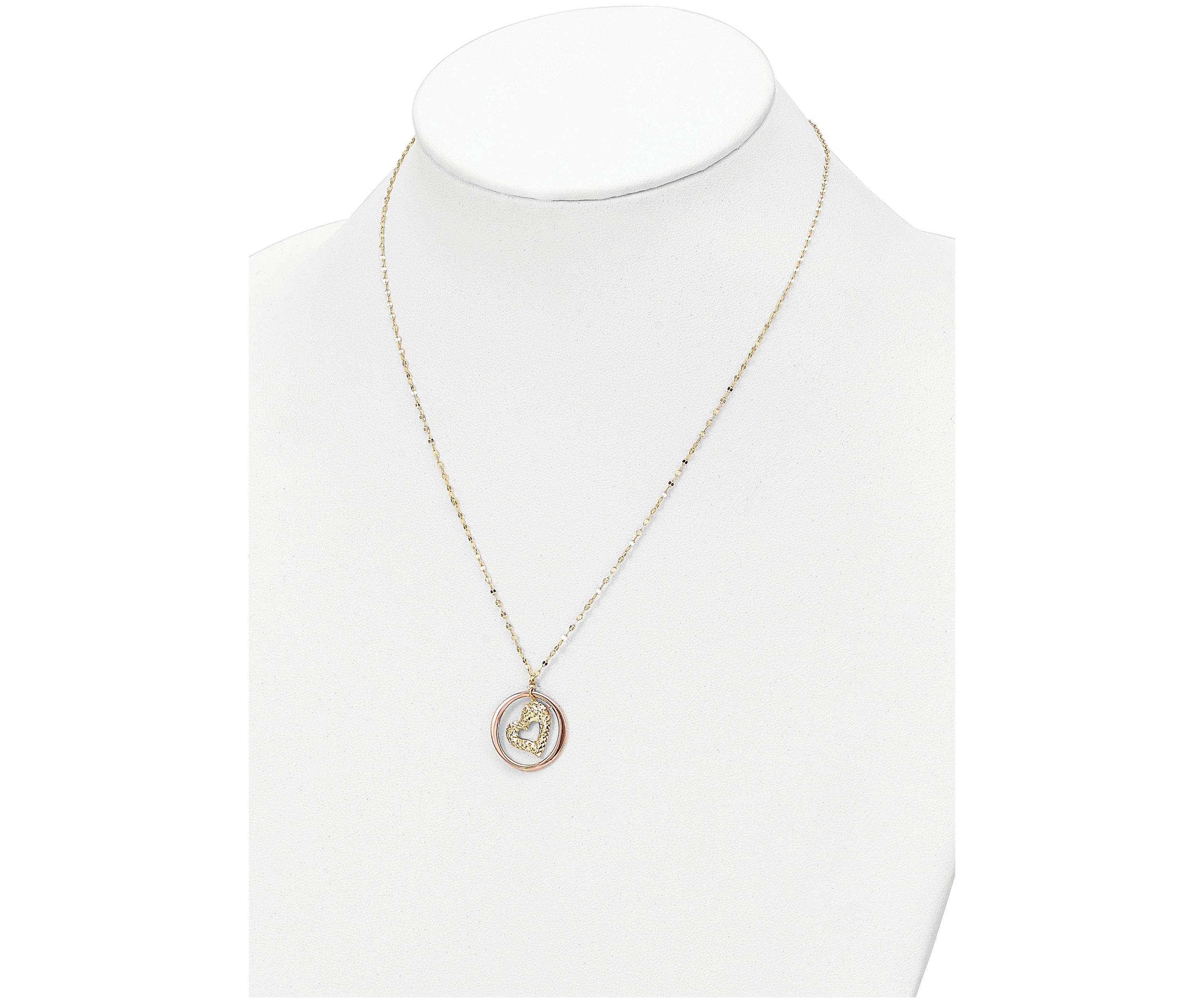 Fancy Link Diamond-Cut Heart in Open Circle Necklace in 14K Two-Tone Gold 