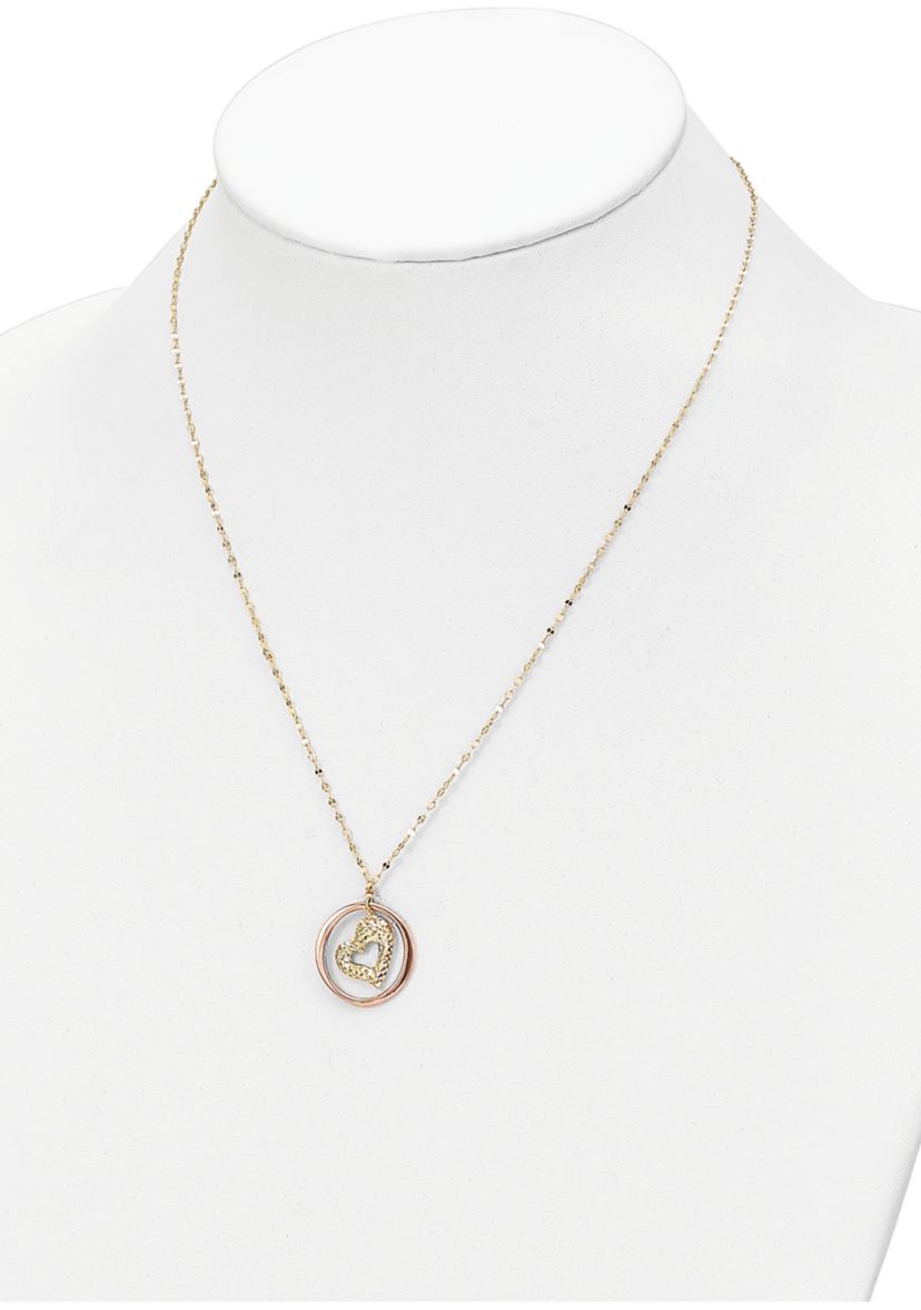 Fancy Link Diamond-Cut Heart in Open Circle Necklace in 14K Two-Tone Gold 