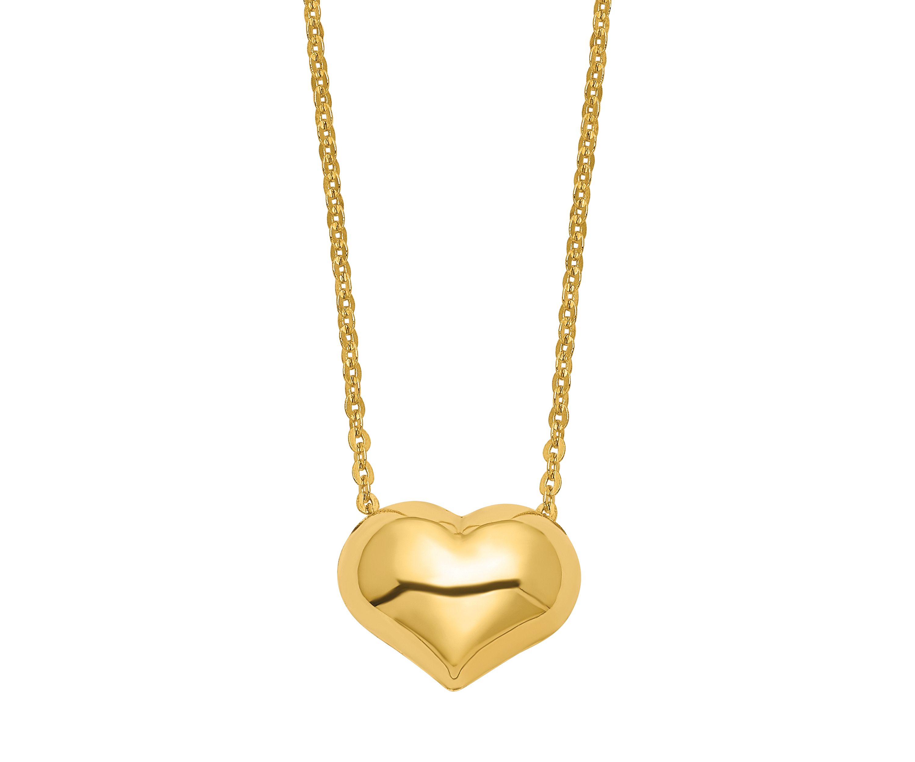 16.5 Inch Polished Puffed Heart Necklace in 14K Yellow Gold 