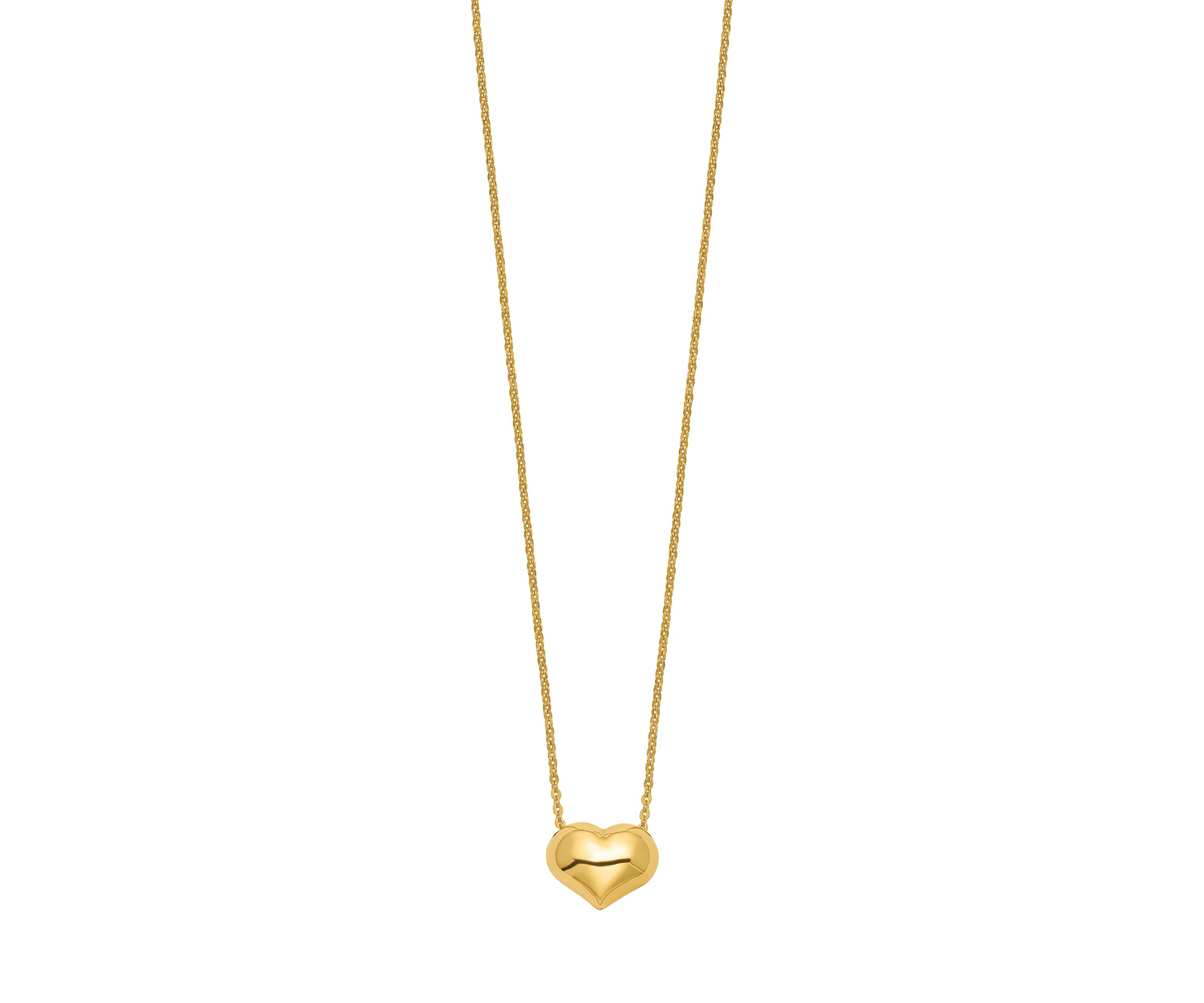 16.5 Inch Polished Puffed Heart Necklace in 14K Yellow Gold 