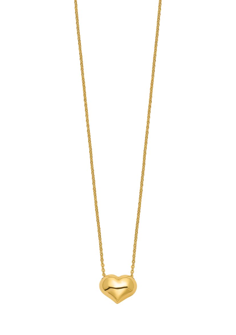 16.5 Inch Polished Puffed Heart Necklace in 14K Yellow Gold 