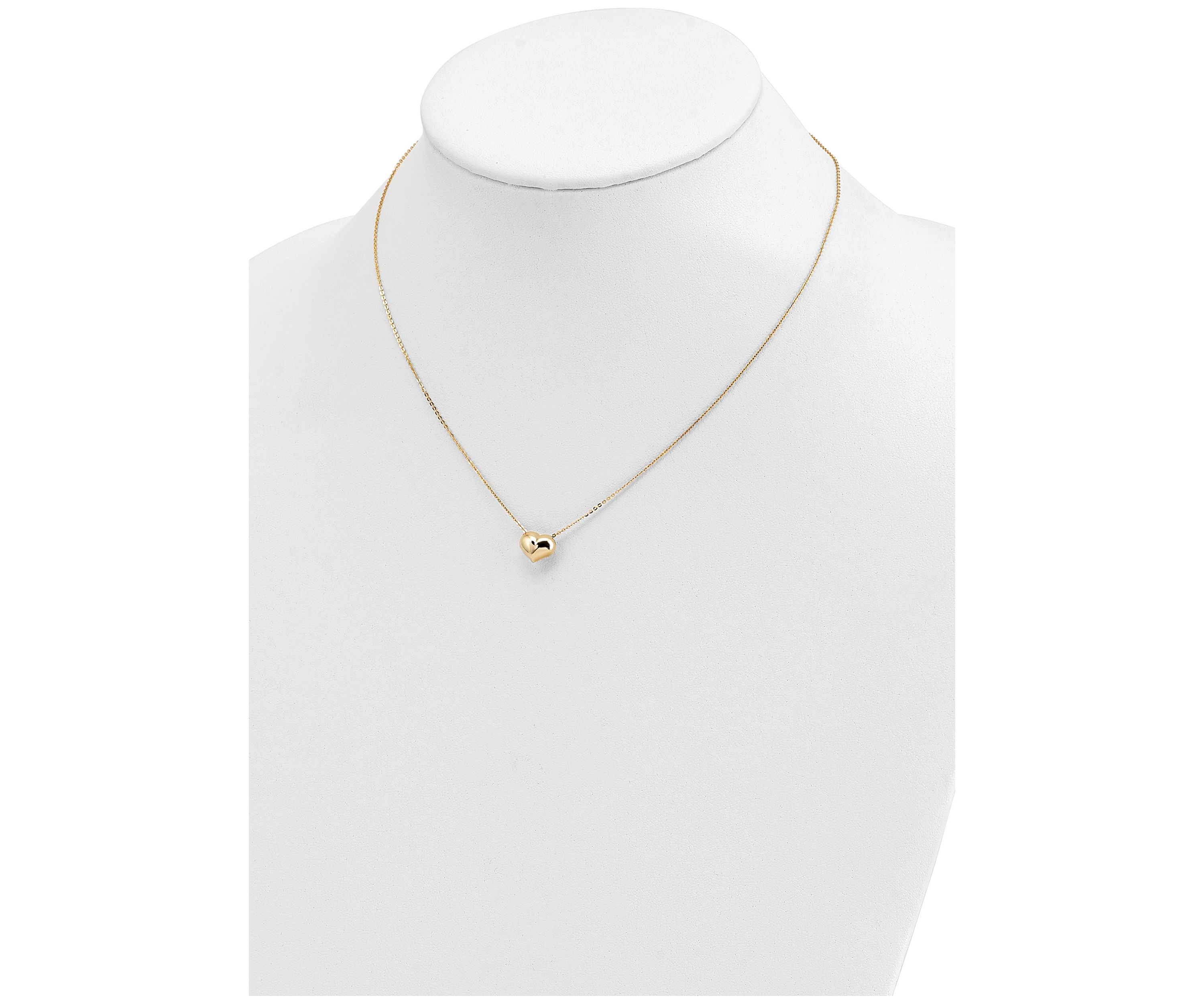 16.5 Inch Polished Puffed Heart Necklace in 14K Yellow Gold 