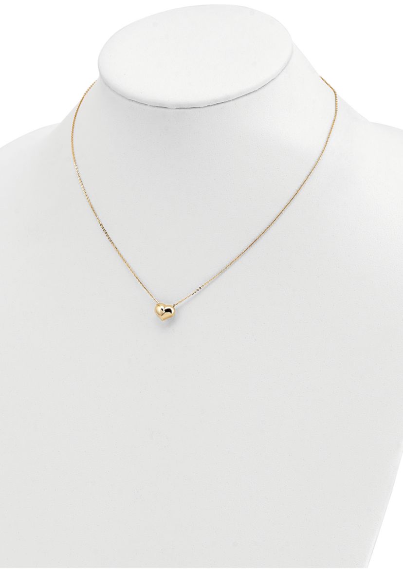 16.5 Inch Polished Puffed Heart Necklace in 14K Yellow Gold 