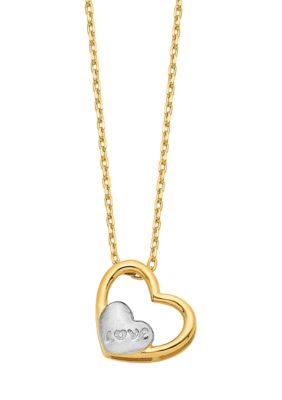 Belk & Co 14K Yellow Gold and White Rhodium Brushed and Polished Love Heart 17 Inch Necklace