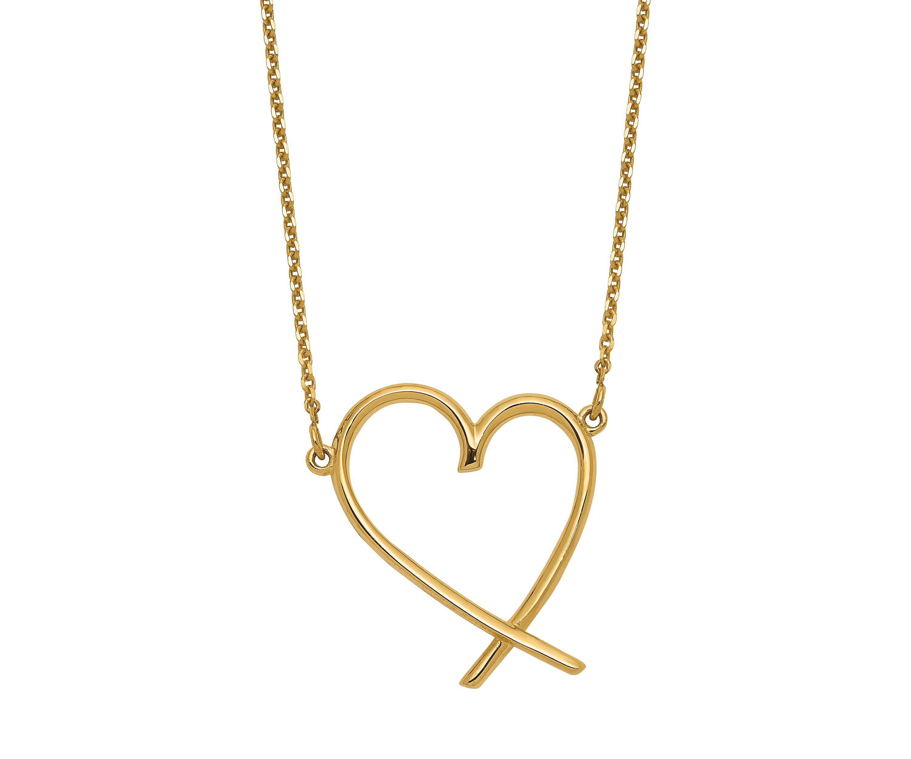 14K Yellow Gold Polished Open Heart with 2 Inch Extender Necklace