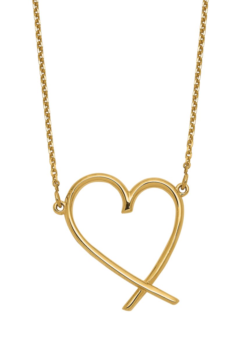 14K Yellow Gold Polished Open Heart with 2 Inch Extender Necklace