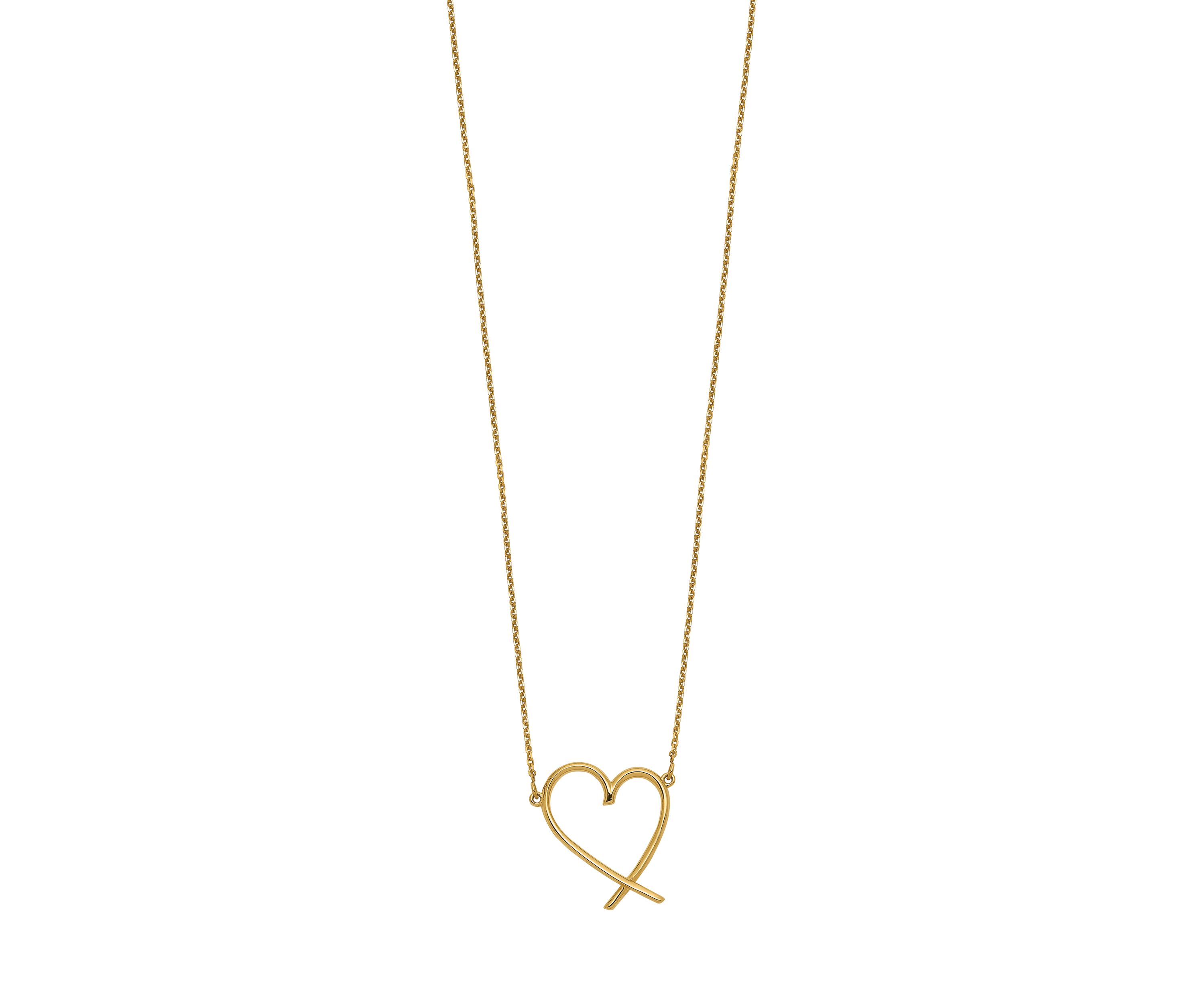 14K Yellow Gold Polished Open Heart with 2 Inch Extender Necklace