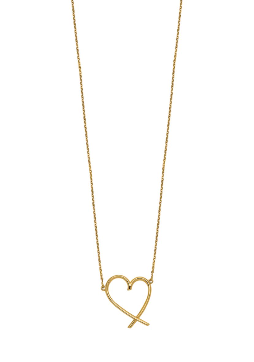 14K Yellow Gold Polished Open Heart with 2 Inch Extender Necklace