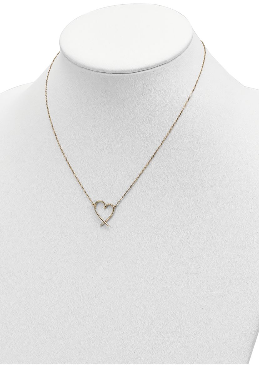 14K Yellow Gold Polished Open Heart with 2 Inch Extender Necklace