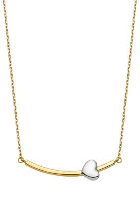 Belk & Co 14K Two Tone Heart Bar Necklace, Yellow, 18 in