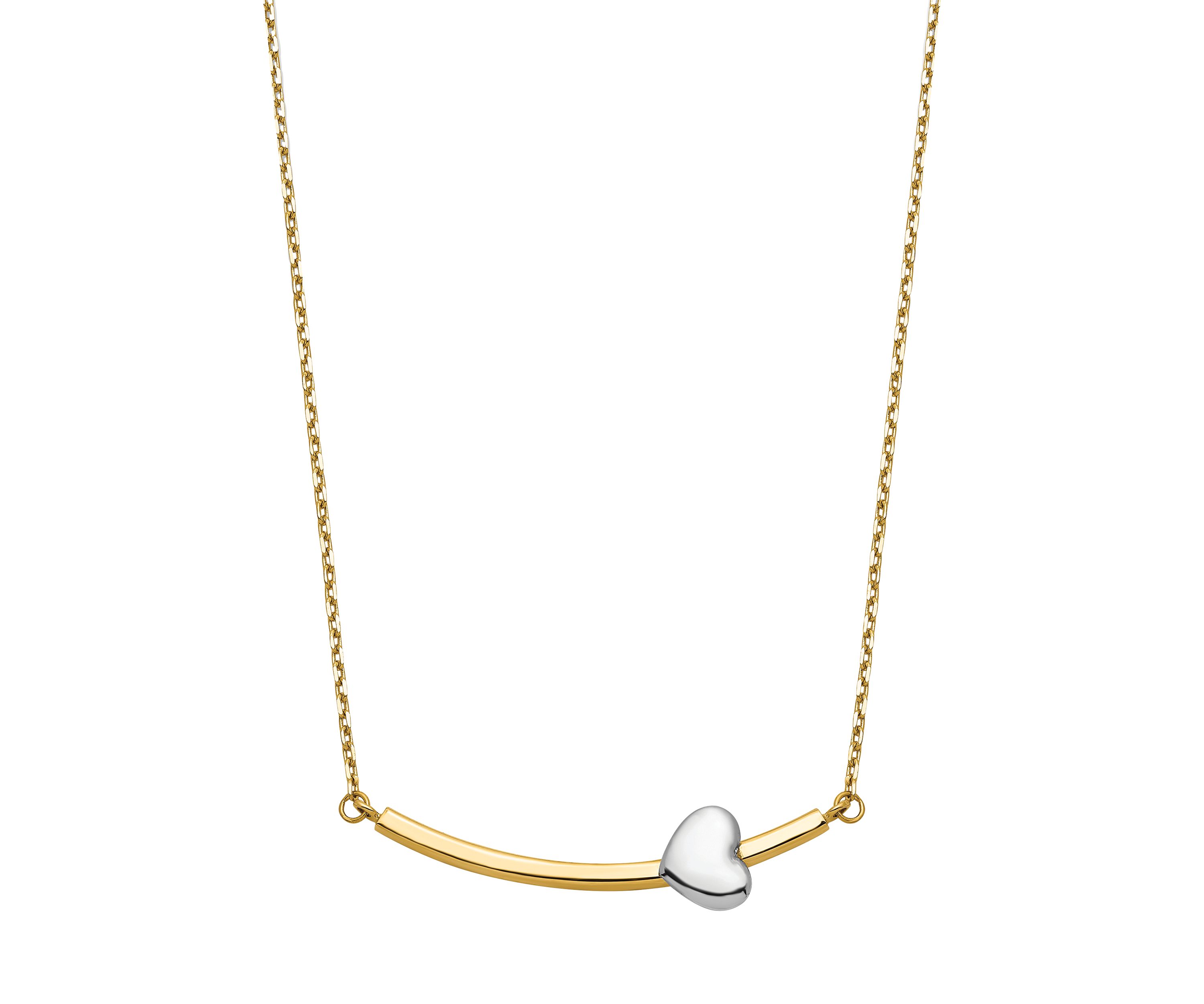 14K Two Tone Heart Bar Necklace