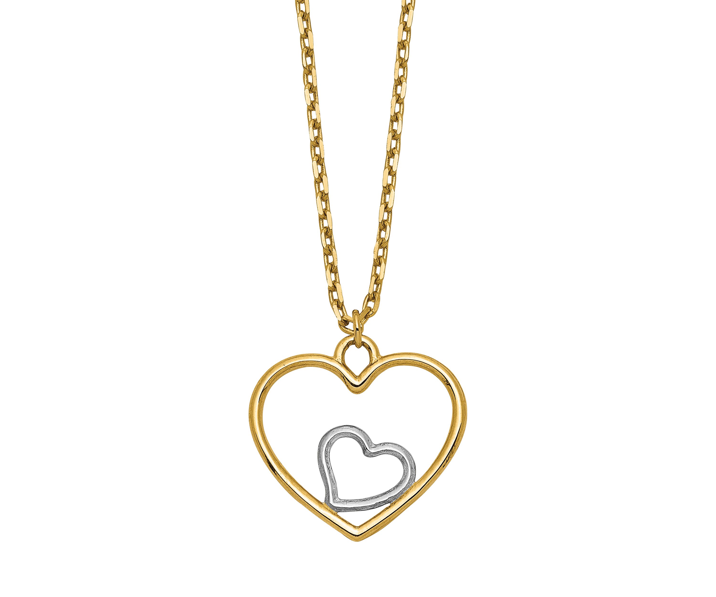 14K Yellow Gold with Rhodium Plated Heart in Heart Necklace