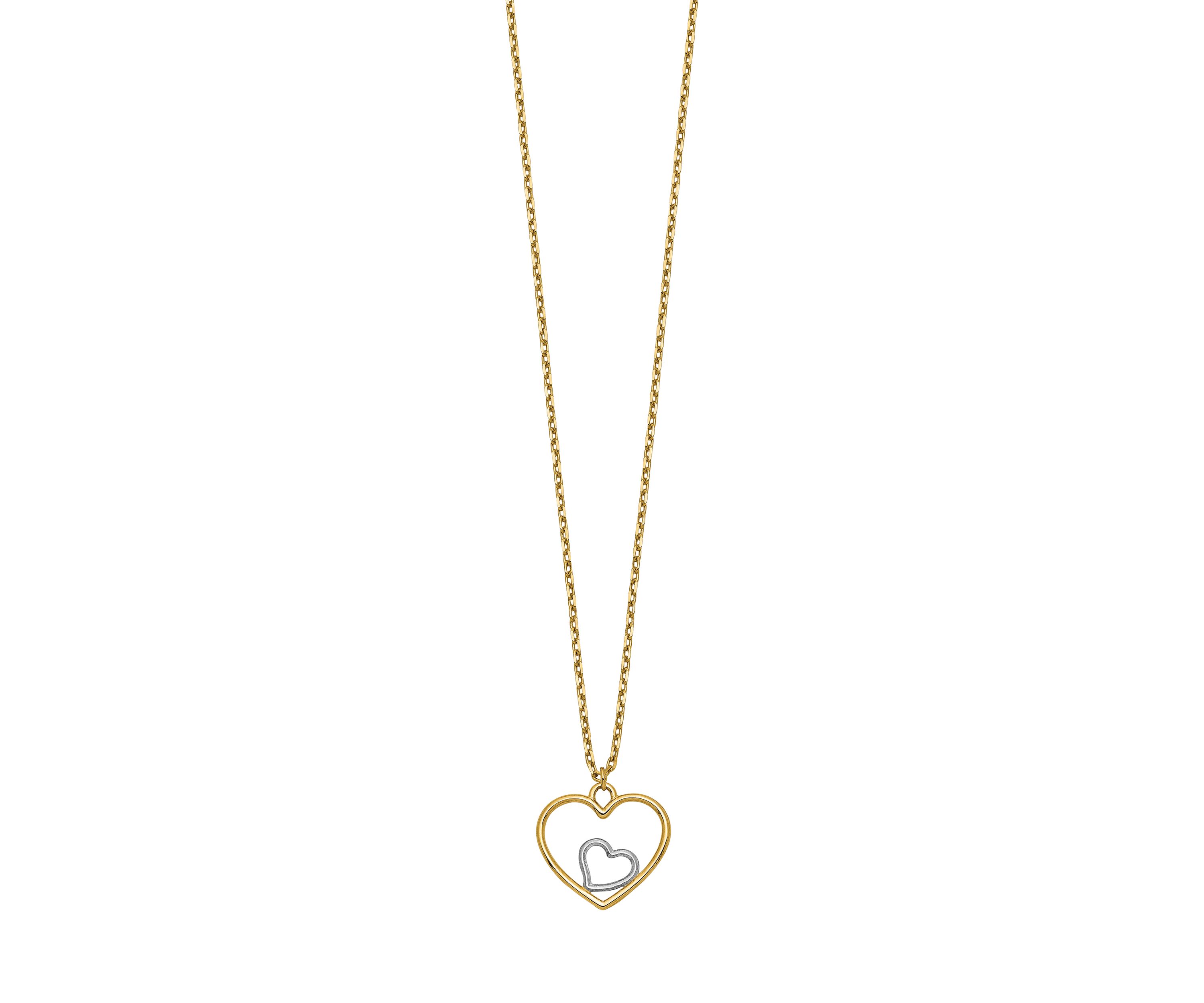 14K Yellow Gold with Rhodium Plated Heart in Heart Necklace