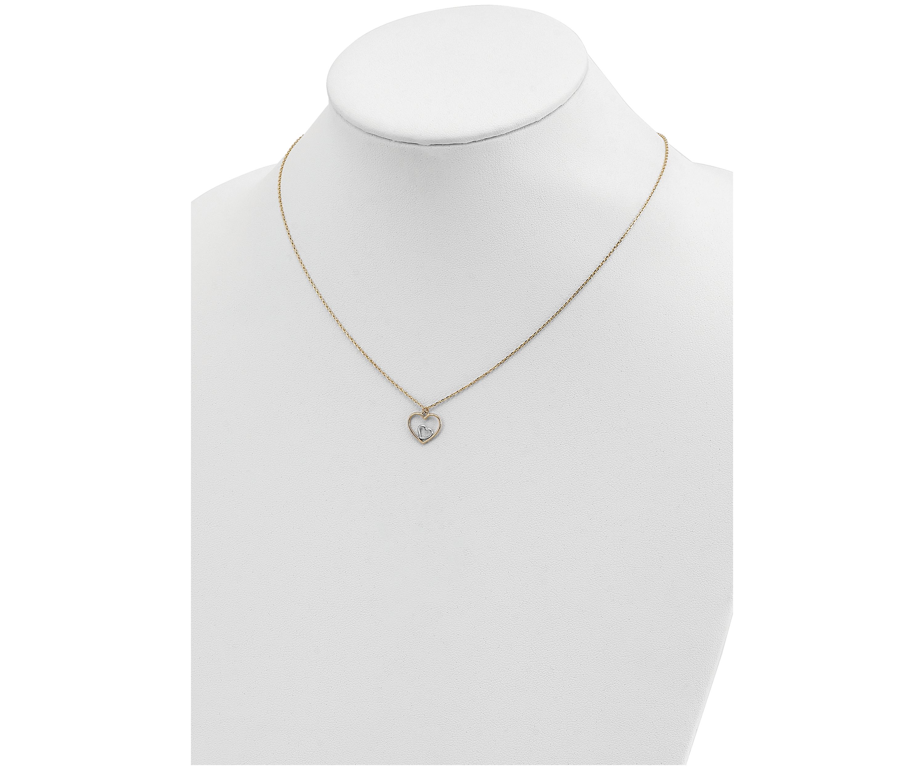 14K Yellow Gold with Rhodium Plated Heart in Heart Necklace