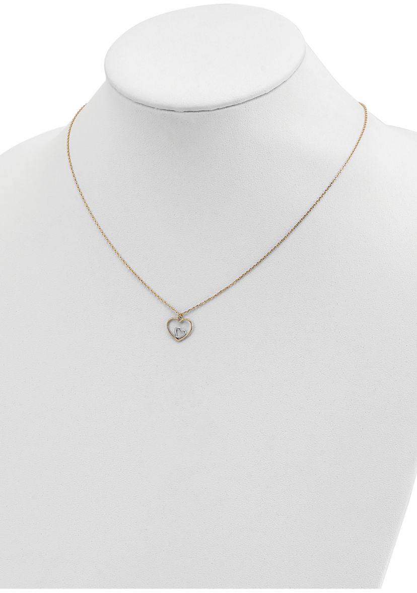 14K Yellow Gold with Rhodium Plated Heart in Heart Necklace