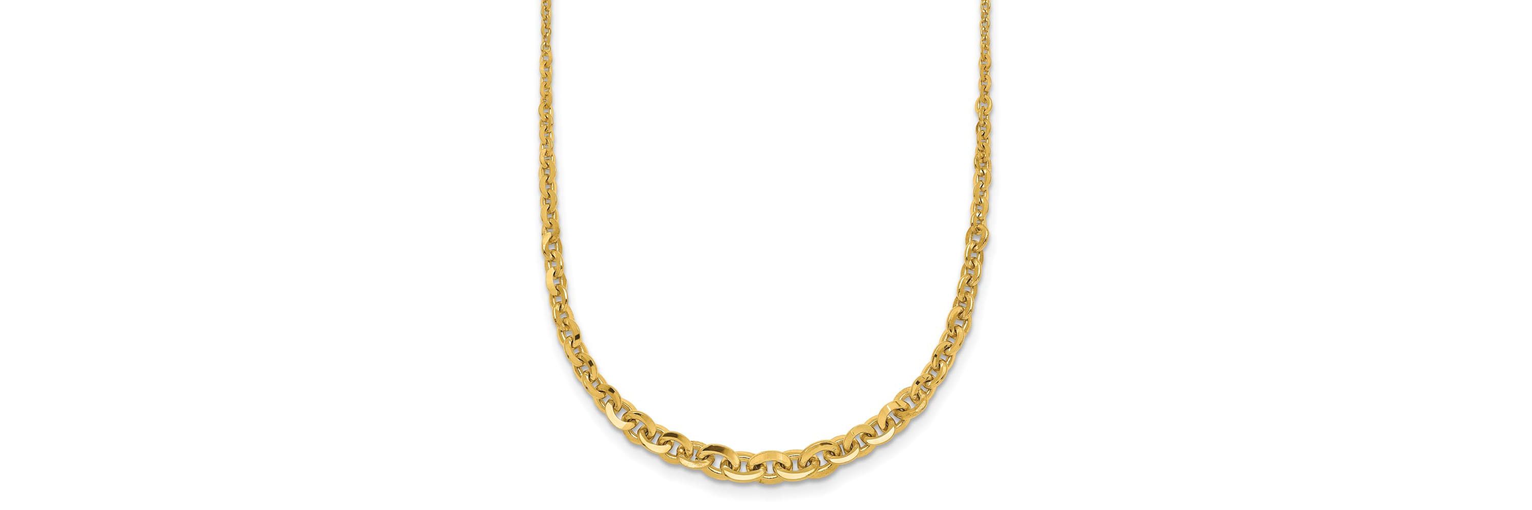 14K Yellow Gold Polished Fancy Graduated 18 inch Link Necklace
