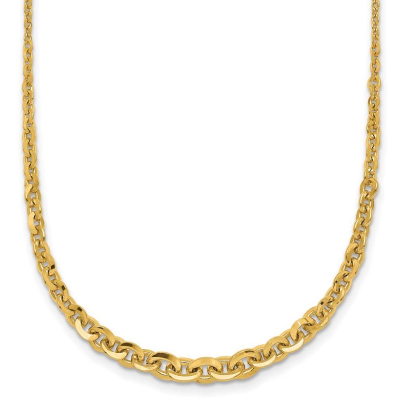 14K Yellow Gold Polished Fancy Graduated 18 inch Link Necklace