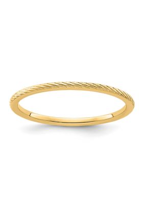 14K Gold 1.2mm Twisted Wire Pattern Stackable Band