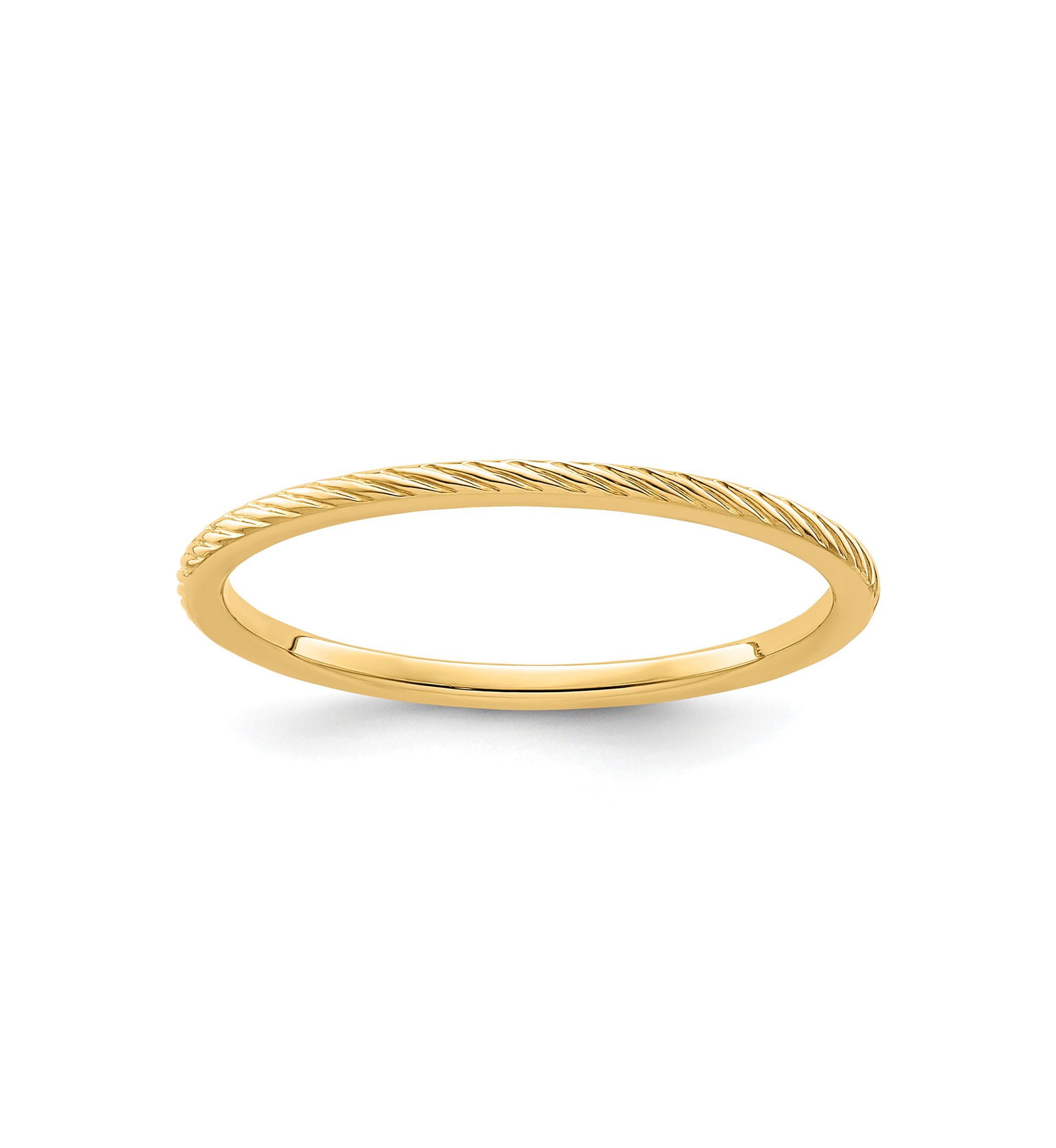 14K Gold 1.2mm Twisted Wire Pattern Stackable Band