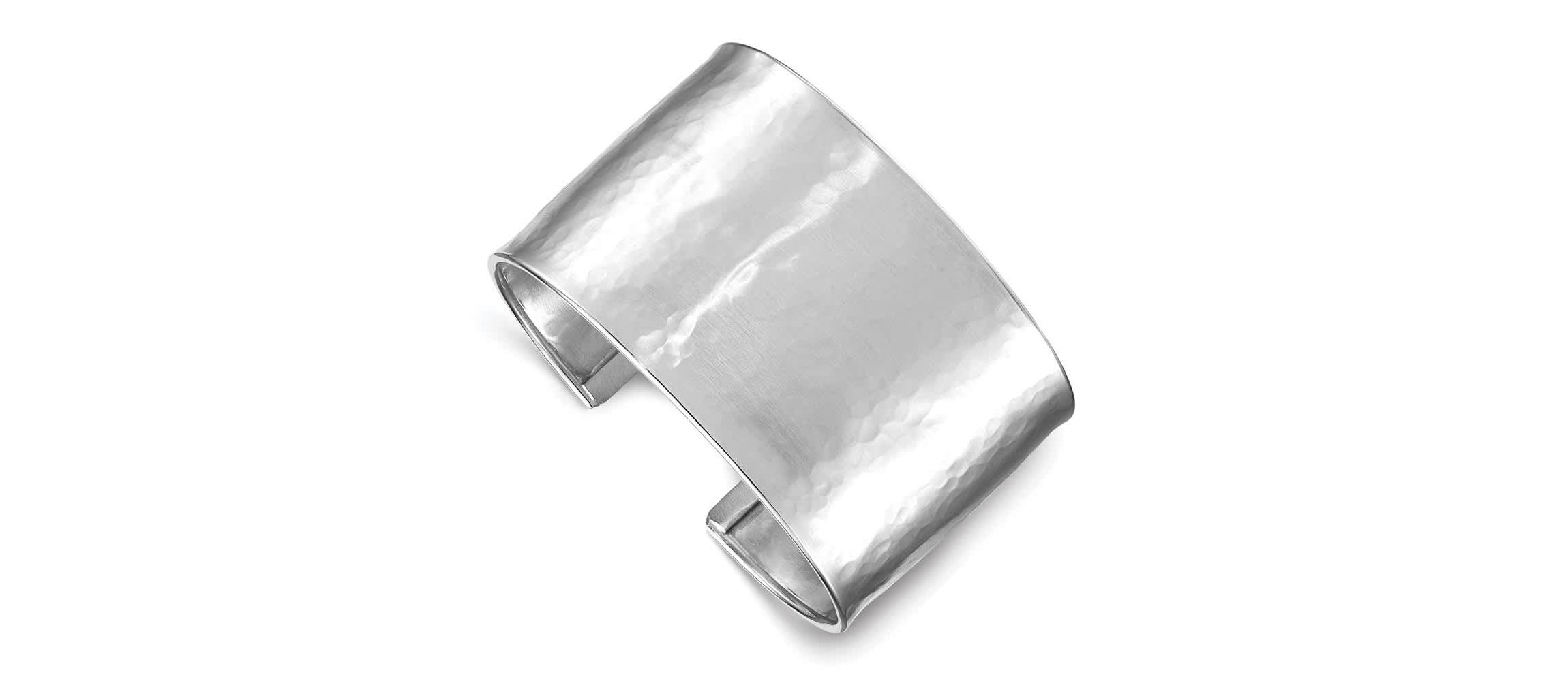 Sterling Silver Rhodium-plated 37mm Hammered Cuff Bangle