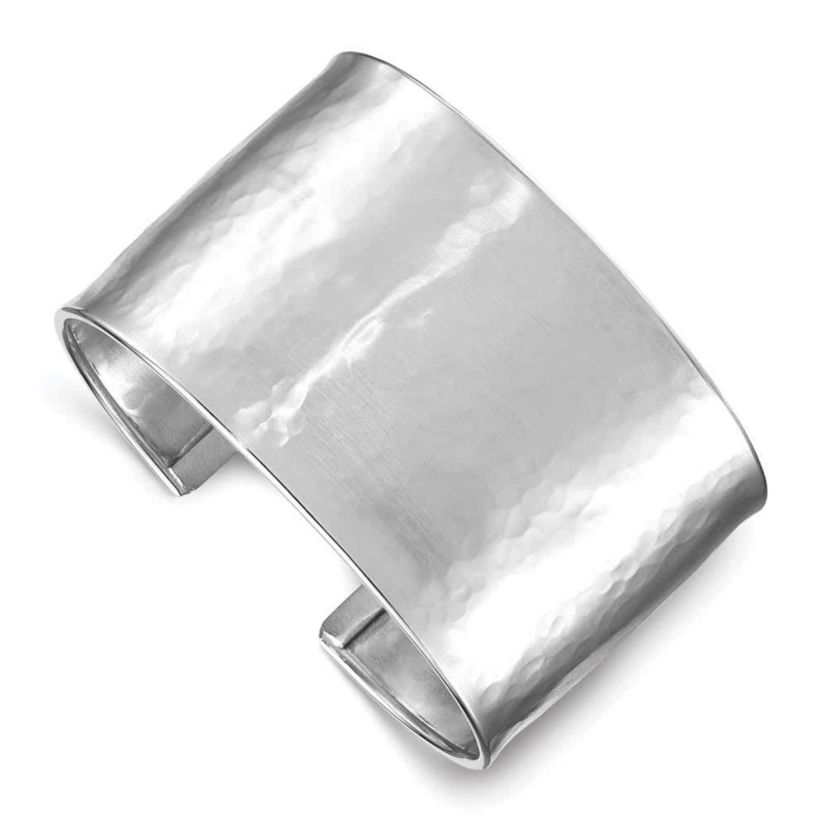 Sterling Silver Rhodium-plated 37mm Hammered Cuff Bangle