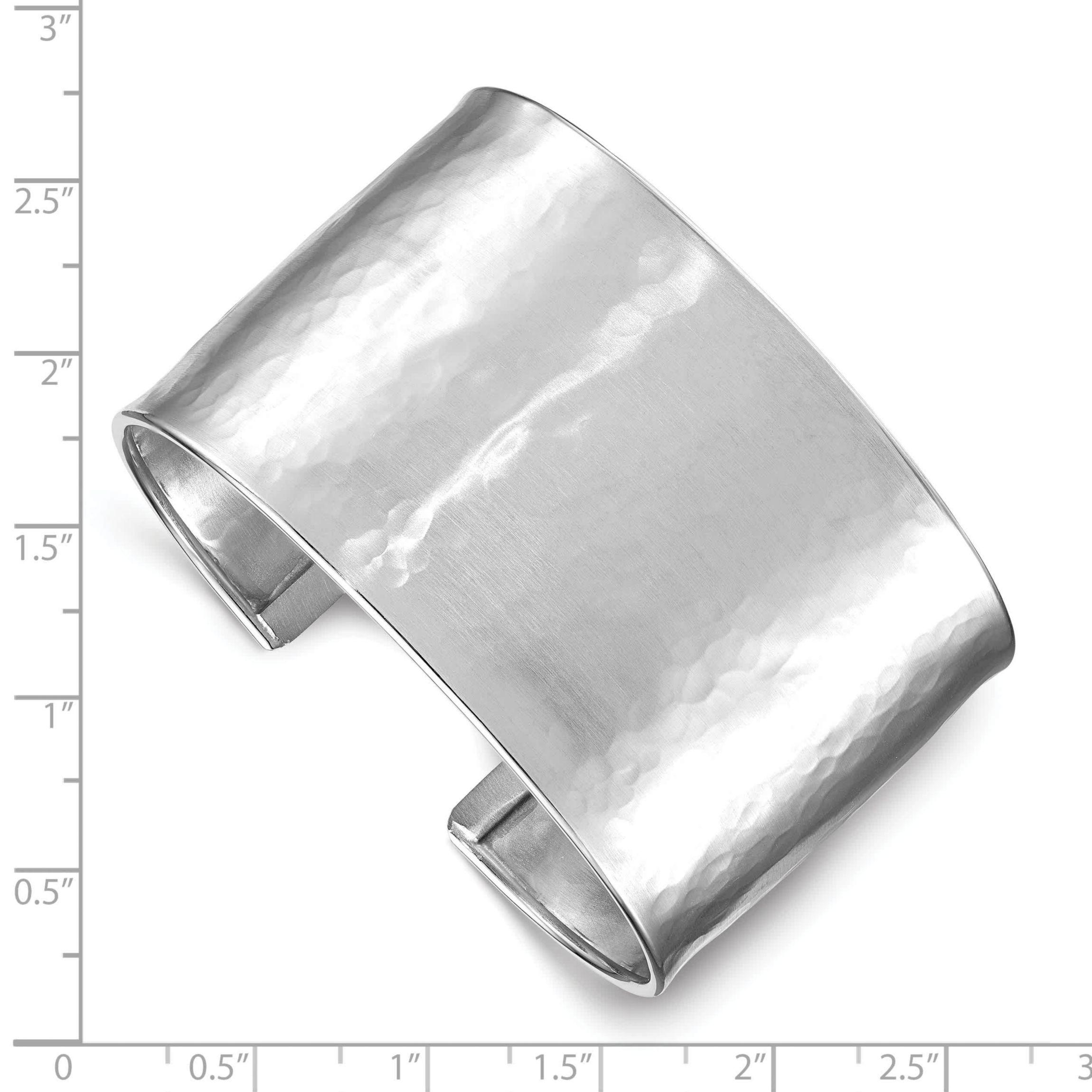 Sterling Silver Rhodium-plated 37mm Hammered Cuff Bangle