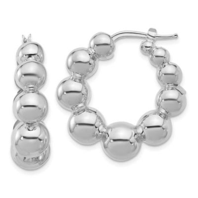 Belk & Co Sterling Silver Rhodium-plated Polished Beaded Round Hoop Earrings, White