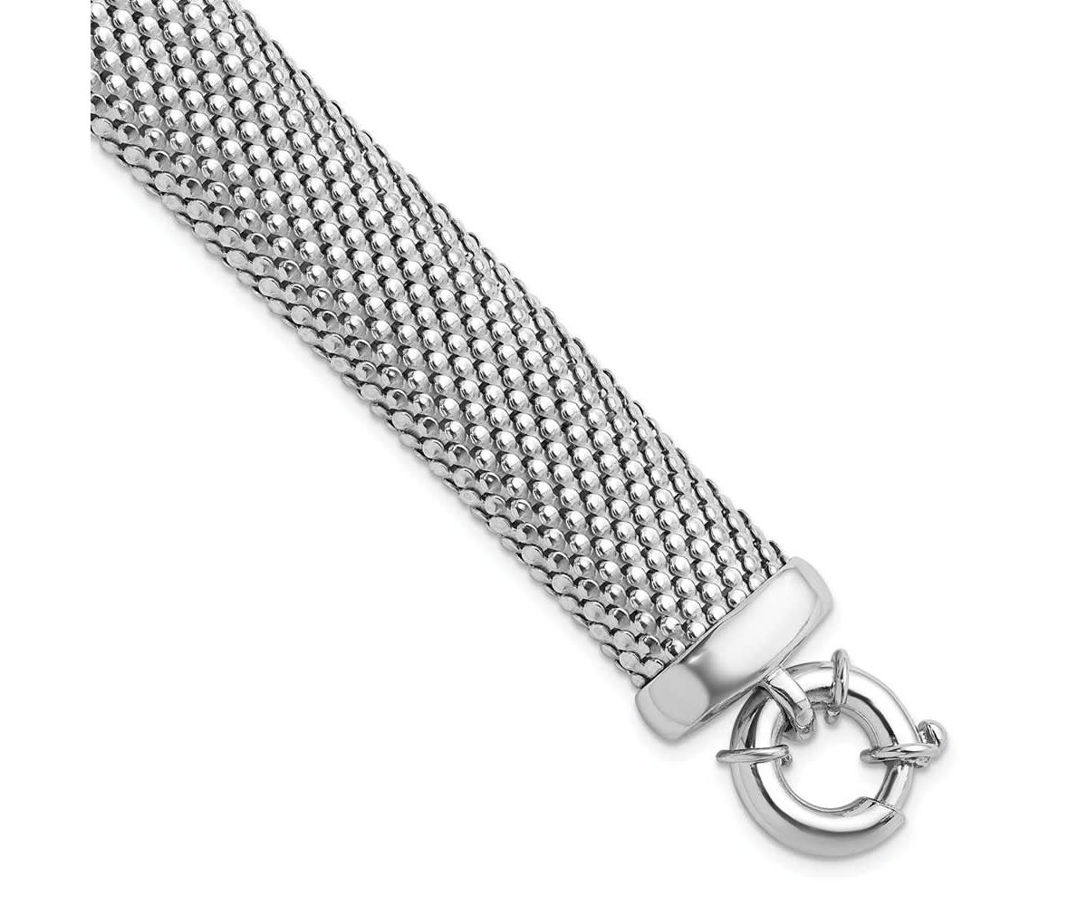 Sterling Silver Rhodium-plated Polished and Mesh Snake Texture Bracelet