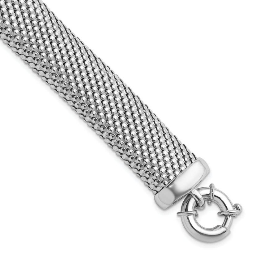 Sterling Silver Rhodium-plated Polished and Mesh Snake Texture Bracelet