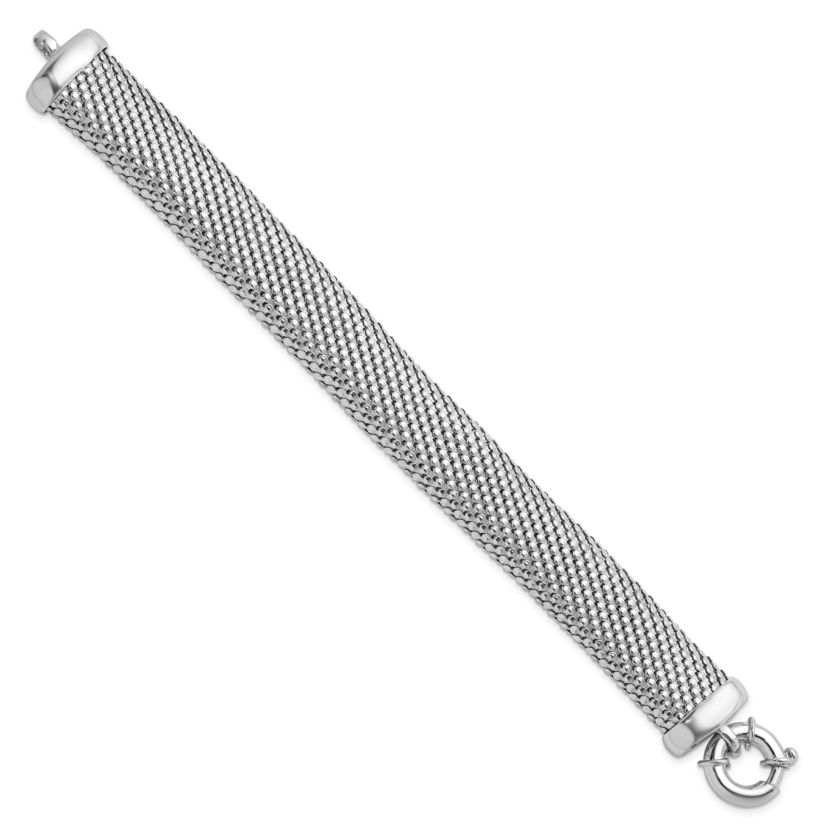 Sterling Silver Rhodium-plated Polished and Mesh Snake Texture Bracelet