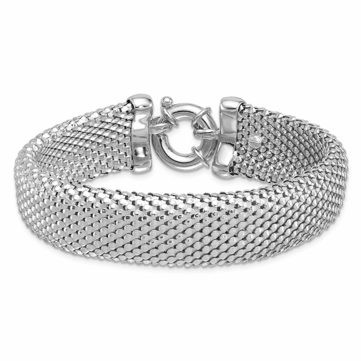 Sterling Silver Rhodium-plated Polished and Mesh Snake Texture Bracelet