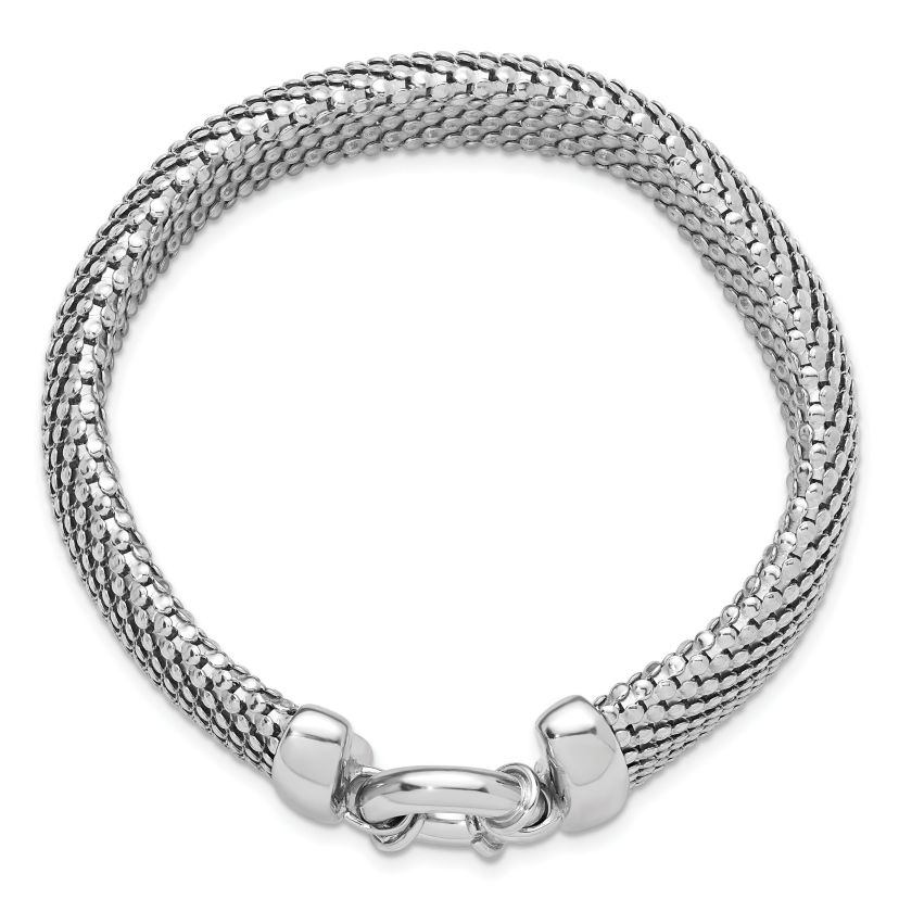 Sterling Silver Rhodium-plated Polished and Mesh Snake Texture Bracelet
