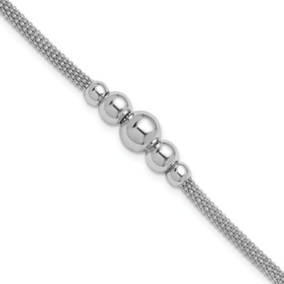 Belk & Co Sterling Silver Rhodium-plated Polished Mesh Graduated Beaded Bracelet, White, 7.5 in