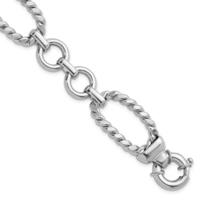 Belk & Co Sterling Silver Rhodium-plated Polished and Twisted Link Bracelet, White, 7.5 in