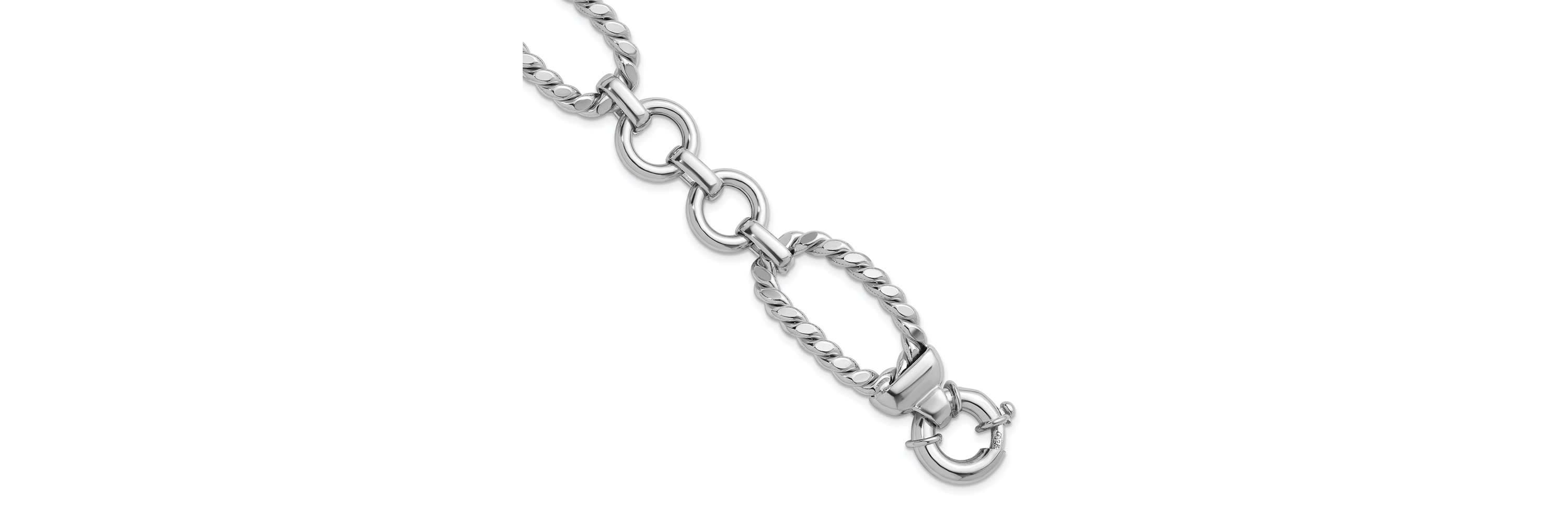 Sterling Silver Rhodium-plated Polished and Twisted Link Bracelet