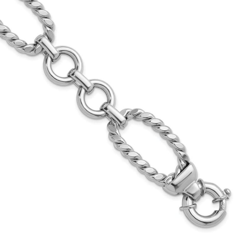 Sterling Silver Rhodium-plated Polished and Twisted Link Bracelet