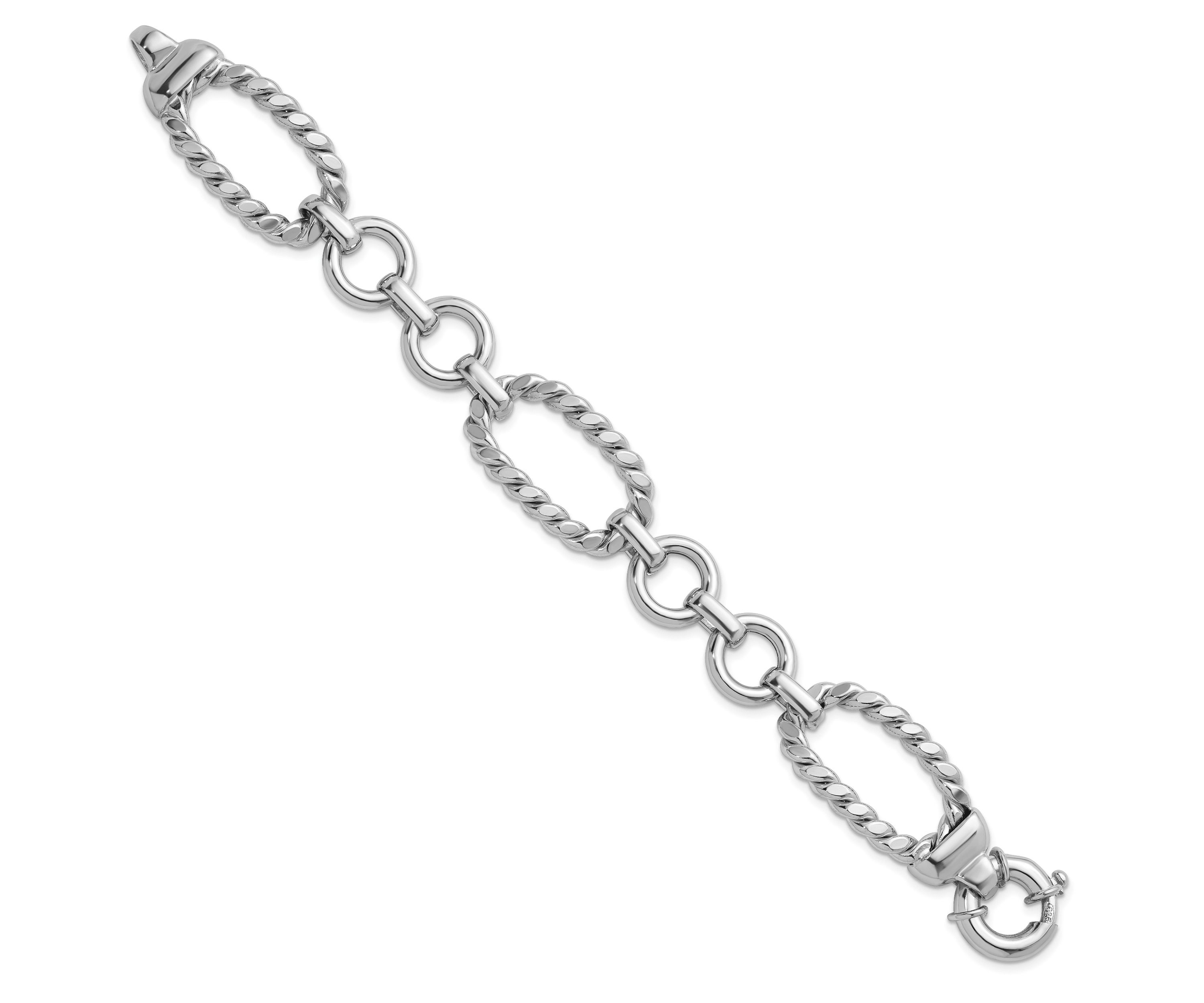 Sterling Silver Rhodium-plated Polished and Twisted Link Bracelet