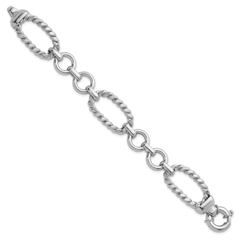 Sterling Silver Rhodium-plated Polished and Twisted Link Bracelet