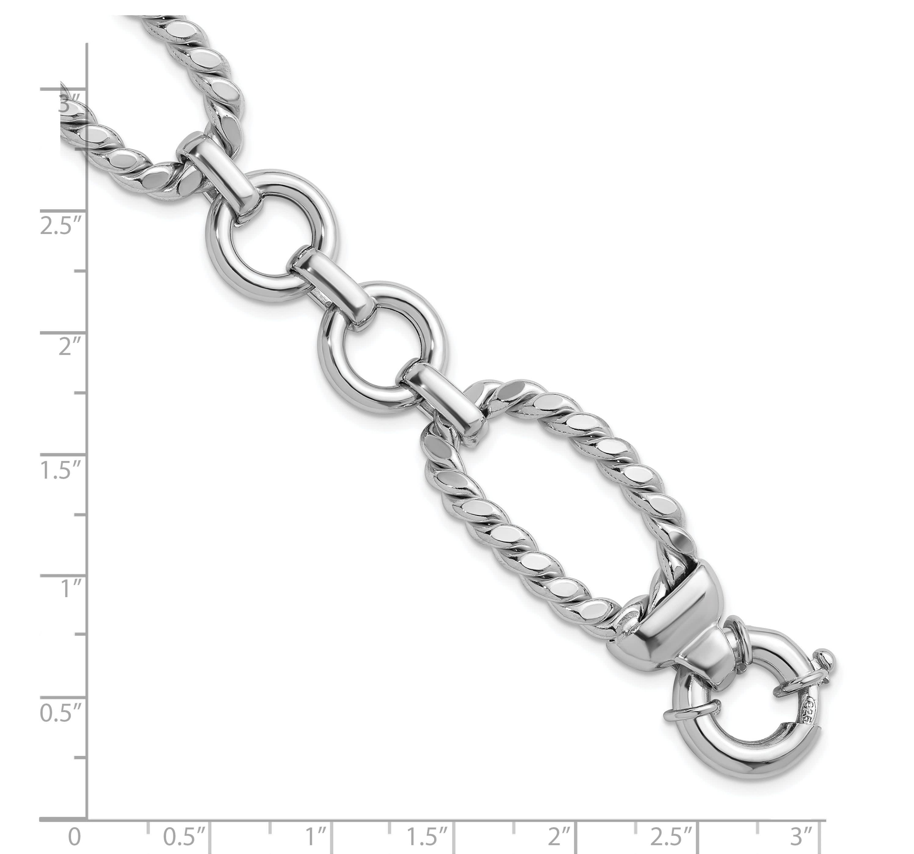 Sterling Silver Rhodium-plated Polished and Twisted Link Bracelet