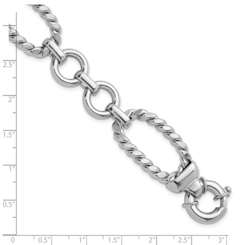 Sterling Silver Rhodium-plated Polished and Twisted Link Bracelet