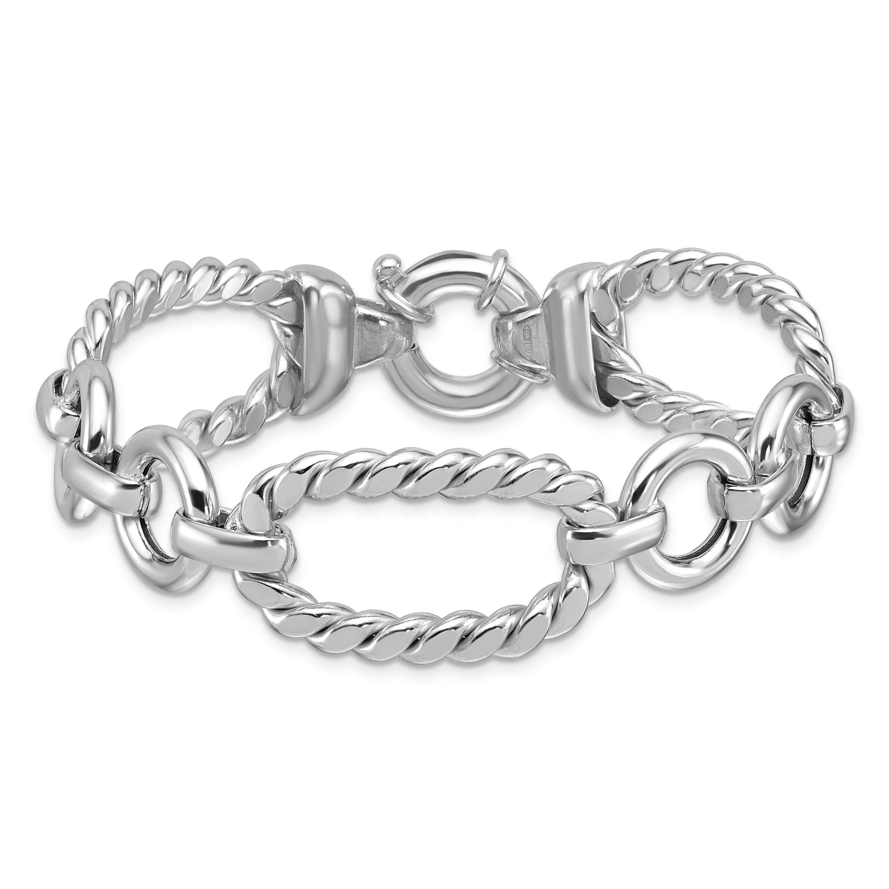 Sterling Silver Rhodium-plated Polished and Twisted Link Bracelet