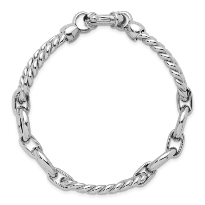 Sterling Silver Rhodium-plated Polished and Twisted Link Bracelet